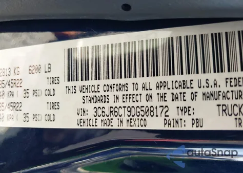 2013 Ram 1500 R/T from USA, damaged, VIN 3C6JR6CT9DG508172